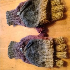Klapp- Handschuhe , lila-beere- grün Handgestr. Gr. m-xl Merino aus Neuseeland 