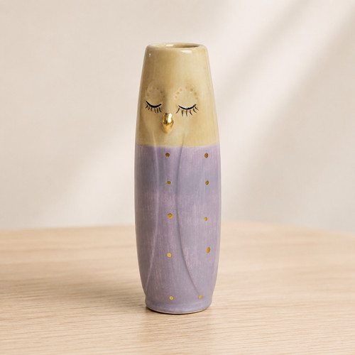 Vase eule gelb violett - eule, gelb/violett
