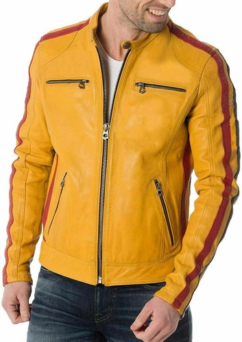 Herren gelbe lederjacke biker - gelbe,