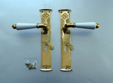 Antik Messing Türbeschlag BB72 Langschild Türgriffe Türdrücker Art Deco S102-1P