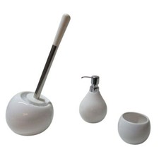3tlg Set Bad Accessoires WC-Bürste Seifenspender Zahnputzbecher Coppa Weiß