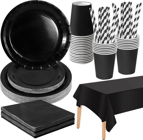 Schwarzes partygeschirr set - partygeschirr,