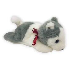 Husky Plüsch Happy People Stofftier 22 cm Grau Weiß Hund Schleife Blaue Augen