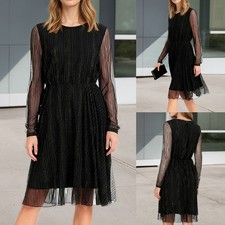 Damen Mesh Langarm Abendkleid