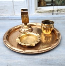 Jugendstil Raucher Set Messing 4 Teilig Rauchset Messing Hammerschlag Dekor 1900