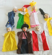 7 KASPERLE FIGUREN von GOKI mit Holzköpfen 6 cm Durchmesser, ca 26 cm Höhe