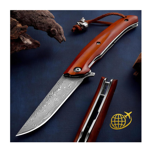 Damast taschenmesser holzgriff - damast,
