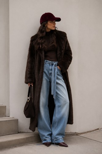 Damen langer kunstfell mantel - langer,