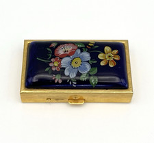 Vintage Pillendose Antik Schmuckbox Blumen Italy Gold Kobalt Schatulle Dose 3517