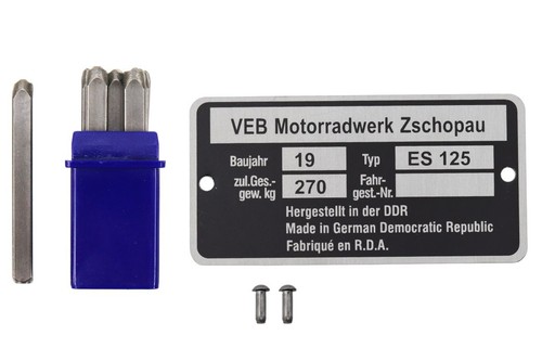 Typenschild für 125 - für, mz
