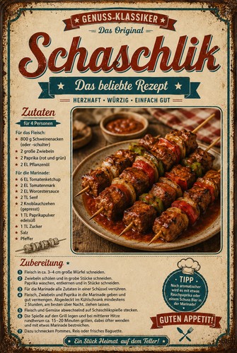 Retro blechschild schaschlik - retro,