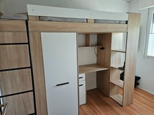 Hochbett mit Schreibtisch, Kleiderschrank und Bücherregal - Loftbett für Kinder