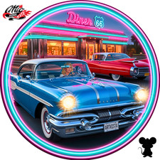 Blechschild Rund (472) 💕 Route 66 💕 Vintage 💕 American Diner Night Lights 