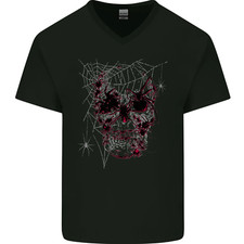 T-Shirt Spider Web Schädel Herren V-Ausschnitt Baumwolle