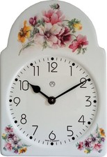 Küchenuhr rosa Blüten Wanduhr Quarz-Uhr Wohnraumuhr Keramik-Uhr weiß Platte Funk
