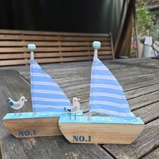 2 x Maritime Dekoration Segelboot Schiff Segelschiff Kleines Boot Holz Baumwolle