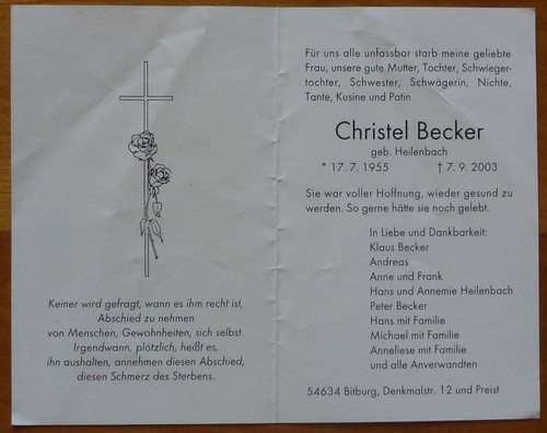 2003 sterbebild christel - sterbebild,