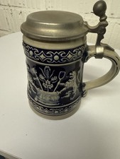 Westerwald Bierkrug Salzglasur mit Zinndeckel | W.-Germany | Keramik Krug