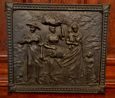 Relief Wandbild Ofenbild  Ernte Haas und Sohn ? schwarz Gusseisen  Vintage