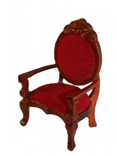 Puppenstube Miniatur - Stuhl 8cm mit rotem Samt Polster Mahagoni