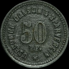 WERTMARKE: 50 Pfennig. USEDOMER CONSUM- UND SPARVEREIN USEDOM / POMMERN.
