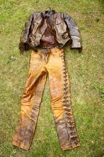 Biker Lederjacke / Fransen Lederjacke Braun Gr. 54 + Schnürlederhose (caGr. 28?)