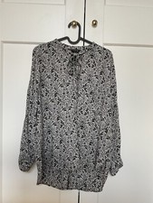 ZARA Damen Bluse Gr. L Schleife Viskose 3/4 Arm Schwarz Cremeweiß