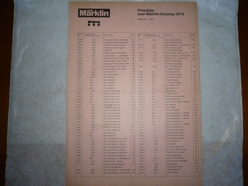 Märklin preisliste von 1973 - preisliste,