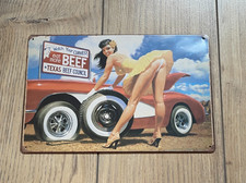 Blechschild 20 x 30 cm Dekoration Texas Pin Up Girl Beef Auto Car Nostalgie sexy