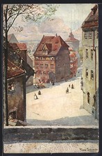 Künstler-AK sign. Franz Schmidt: Nürnberg, Albrecht-Dürer-Haus, Straßenansicht 