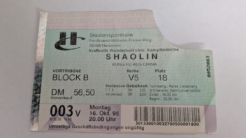 Shaolin ticket - shaolin,,
