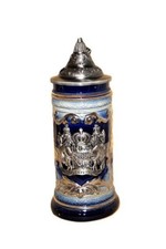 Bierkrug mit Spitzdeckel aus Zinn, mit Bayernwappen aus Zinn, zwei Größen,