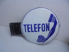 Emailschild  TELEFON Ausleger Beidseitig Emailiert  Ungereinigt