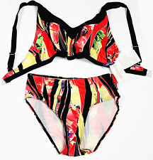 eleMar Frauen Bademode Bikini rot, gelb, schwarz floraler Print Cup D Gr. 40-44