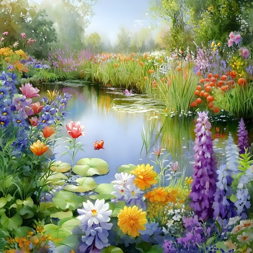 Wandbild blumen see - wandbild,