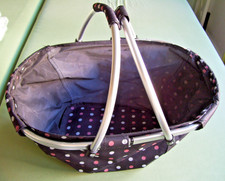 Einkaufskorb faltbar Klappbar aus Stoff mit Aluminium Gestänge Schwarz Punkte Bu