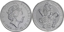 Großbritannien Silber 2 Oz., 5 Pounds 2016 Queens Beasts  White LION of ENGLAND