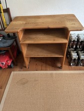 PC-Tisch für Bildschirm, Tastatur, Drucker, Ablage, Kiefer Natur auf Rollen