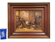 SAMUEL KOCH Ölgemälde Federvieh und Kühe im Stall Öl auf Holz Feinmalerei