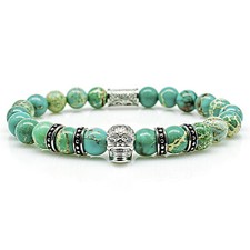 Jaspis Armband Bracelet Perlenarmband Totenkopf Skull Silver Grün 8mm Edelstahl