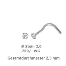 750 Weißgold Nasenpiercing, Nasenstecker Kelch Spirale 2,5 mm mit  Zirk.