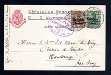 Landespost Belgien, Postkarte, Mischfrankatur Nr. 1 u. 12, Zensurstempel