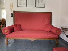 Antike Couch Jugendstil Küchensofa Rot Handgeschnitzt inkl. Fusshocker Möbel