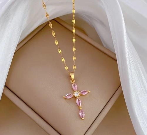 Goldene kreuz halskette rosa - goldene,