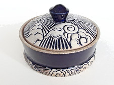 Höhr Keramik 30er Jahre art déco Dose dunkelblau beige glasiert Dümler & Breiden