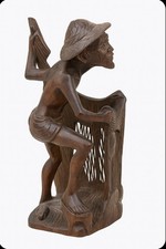 Handgeschnitzte Figur aus massivem Teakholz  Fischer mit Netz aus Asien