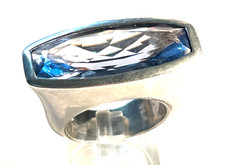 Massiv Design 925 Silber Ring mit gr. Blautopas  Ø 17  RG 55 gepflegt Juwelier