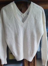 Include/ Peter Hahn Pullover 100% Kaschmir wollweiß 42 gerippt V- Ausschnitt 