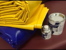 LKW-Plane / Abdeckplane / 3,2 x 3,0m • Blau & Gelb • 900g/m² / Dualgassen Pferde