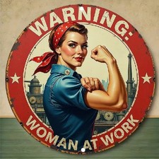 Blechschild rund Warning Woman